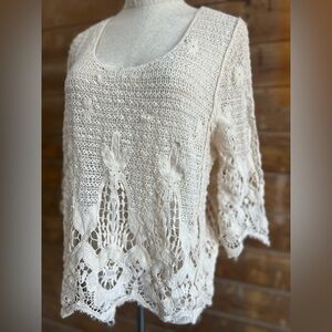 Ellie Kate Cream Crochet Scoop Neck Blouse Small/Medium